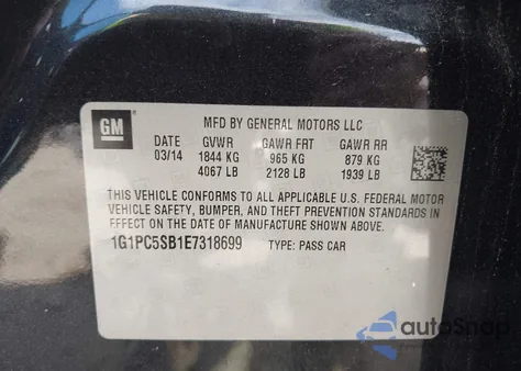 2014 Chevrolet Cruze 1Lt Auto from USA, damaged, VIN 1G1PC5SB1E7318699